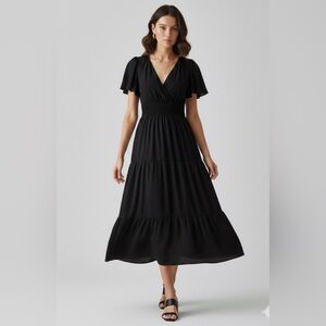 NWT Monteau Size S Tiered Black Maxi Dress